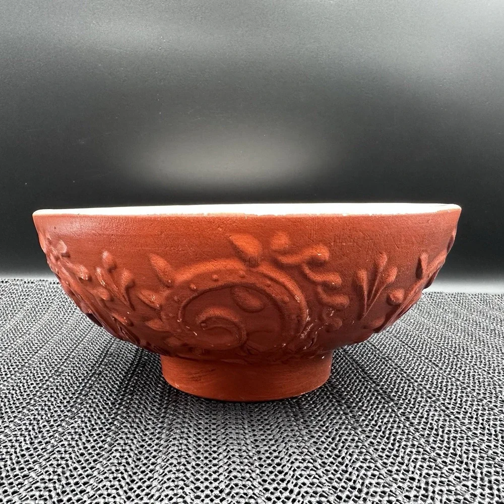 Vintage Haeger USA 102 Red Embossed Floral Pottery Bowl Planter Rustic Decor